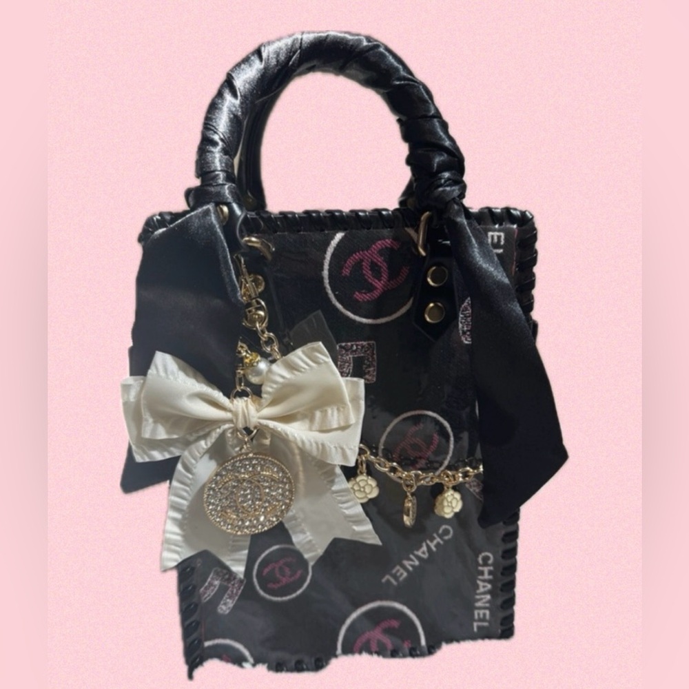 Handmade Upcycled Black, White & Pink Mini Bag